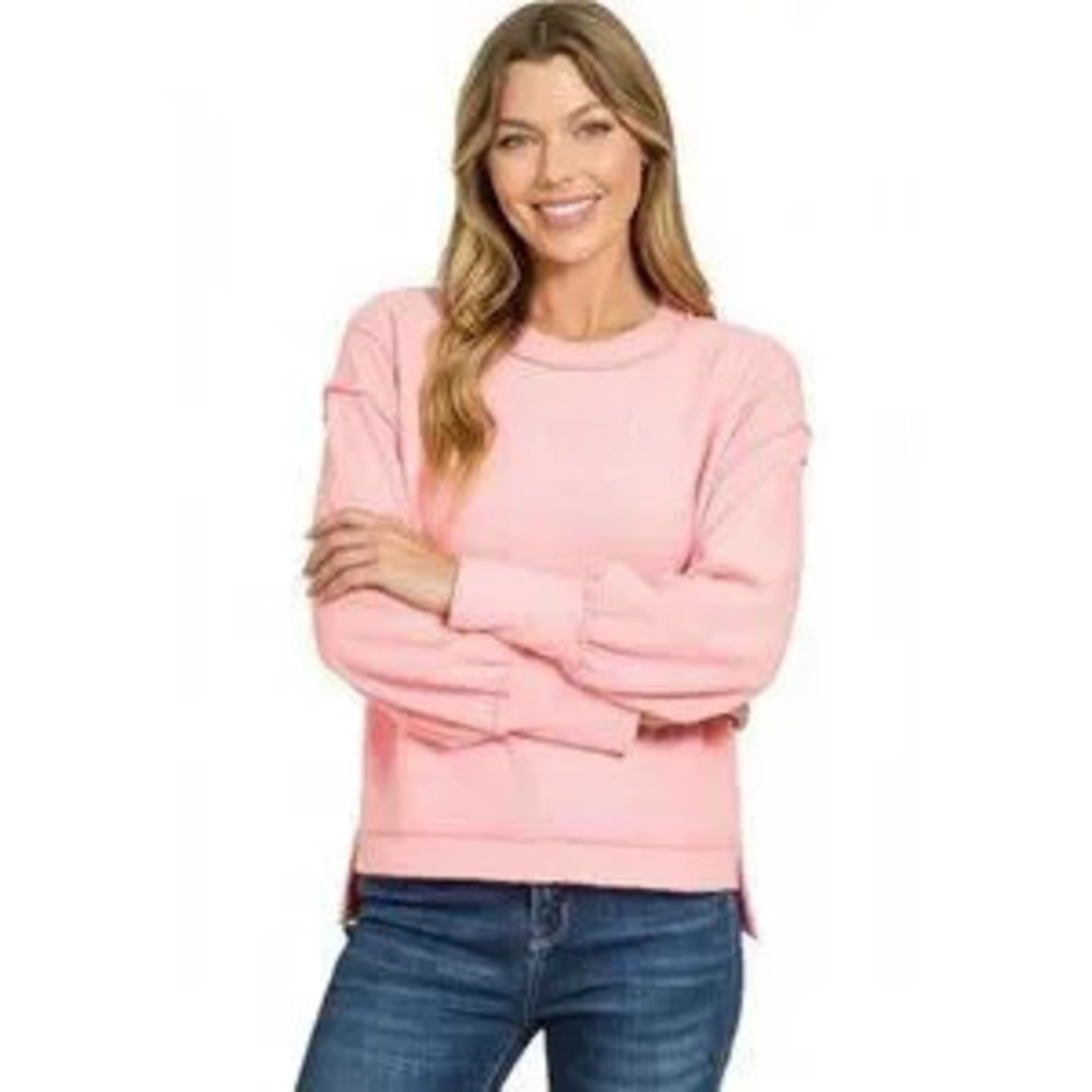 Zenana Brushed Melange Hacci Oversized Pullover